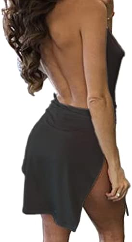 YIKUSO ženska seksi Deep V-izrez Halter bez leđa s prorezom Mini klupska haljina za zabavu