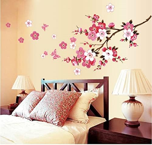 SWORNA serija prirode grana ružičasto cvijeće & amp; leptir uklonjivi vinil Muralni zidni umjetnički dekor kućne naljepnice naljepnice spavaća soba / hodnik/sjedenje / dnevni boravak / Dječija rasadnik
