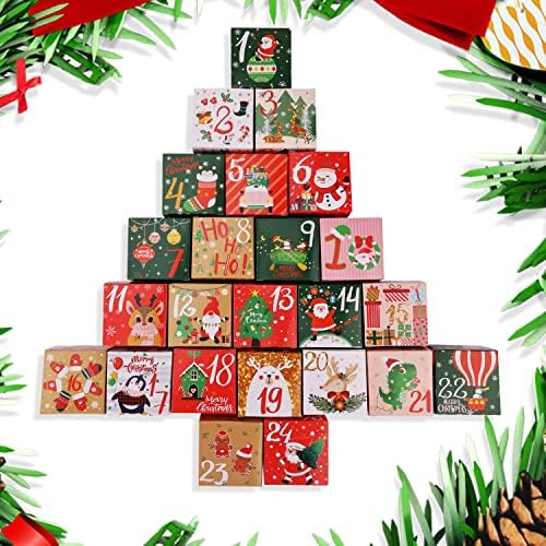 AIEX DIY Božić 24 dana odbrojavanje Advent Calendar 2022, 24kom Božić kartonske kutije za blago napravite & amp; popunite svoju Advent Calendar Poklon kutija za Božićnu zabavu, praznični poklon ukras