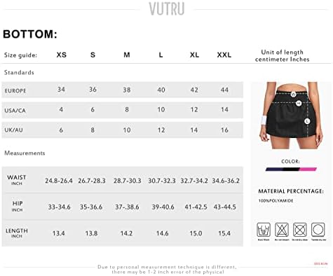 VUTRU Ženski tenis Skorts Atletic Quick-suhi lagani golf Skorts suknje sa džepovima telefona koji rade skrti s vježbama