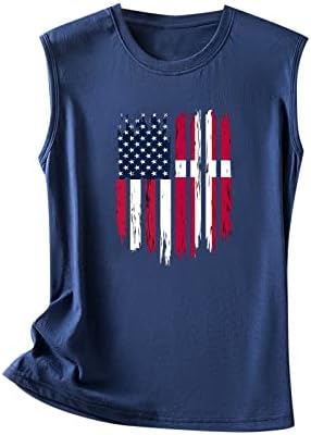 Qcemeni Ženski dan nezavisnosti Tenkovi Crewneck Bluze bez rukava Casual USA zastava T-majice