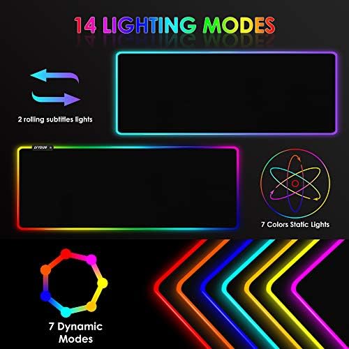 Lvyouif RGB igranje miša, velika proširena mekana LED jastučica sa 14 režima osvetljenja 2 nivo za osvetljenje,