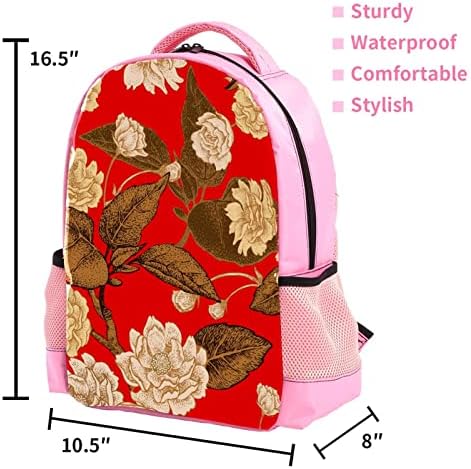 VBFOFBV PUTOVANJE ruksaka, ruksak za laptop za žene muškarci, modni ruksak, japanski cvijet crveni zlatni cvijet ruža