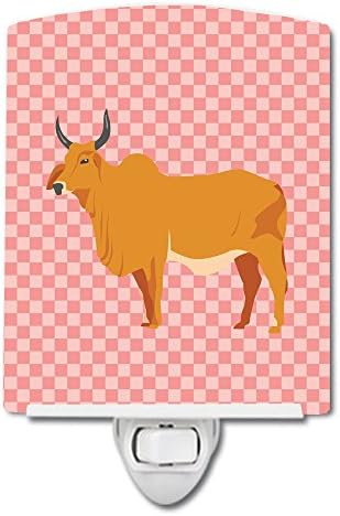 Caroline's Treasures BB7825CNL Zebu Indicine Cow Pink Check keramičko noćno svjetlo, kompaktno, ul certificirano, idealno za spavaću sobu, kupatilo, rasadnik, hodnik, kuhinju,