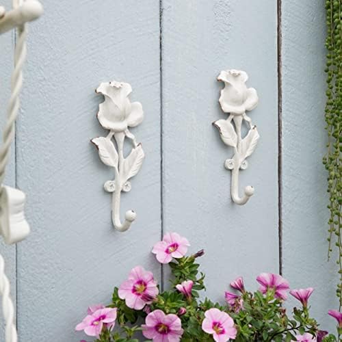 SOFFEY DESIGN 2pcs bijeli jednokrevetni kuke 3D ružičasti cvijet retro ukras stila za zidnu ukrasu za sobu, kaput šešir koji vise viseći vješalica za ulazak u kuke za vješanje