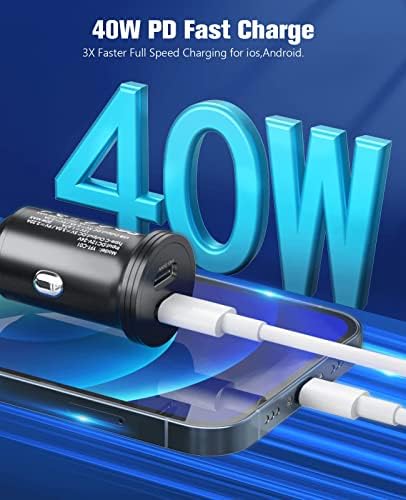 USB C car Charger 40W, iPhone fast car charger Adapter Dual Ports upaljač za cigarete USB Charger, kompatibilan sa iPhone 13/12/12 Pro/11/11 Pro/XS/XR/8, Galaxy, Pixel, Tablet