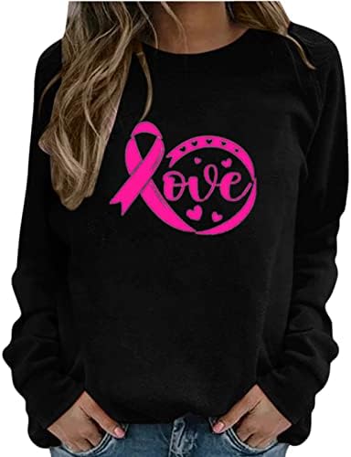 Ruziyoog svijest o raku dojke ženska dukserica Hope Pink Ribbon Print pulover Tops Dugi rukav Casual labava bluza