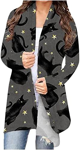 Ženski Dugi Rukav Otvoreni Prednji Kardigan Halloween Smiješni Grafički Print Košulja Kardigani Labavi Flowy Coats Tunic Tops