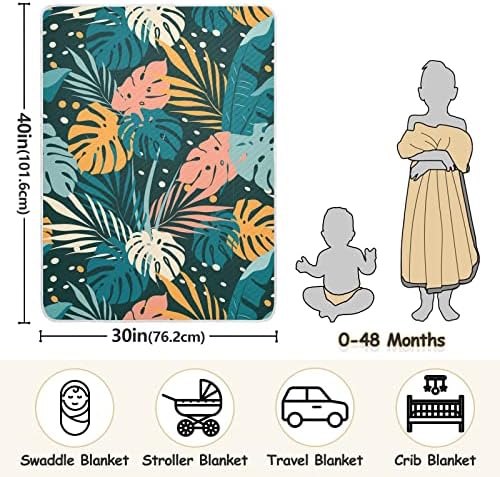 Swaddle pokrivač tropskog dlaka za pamuk džungla za dojenčad, primanje pokrivača, lagana mekana prekrivačica za krevetić, kolica, rakete, 30x40 u zelenom