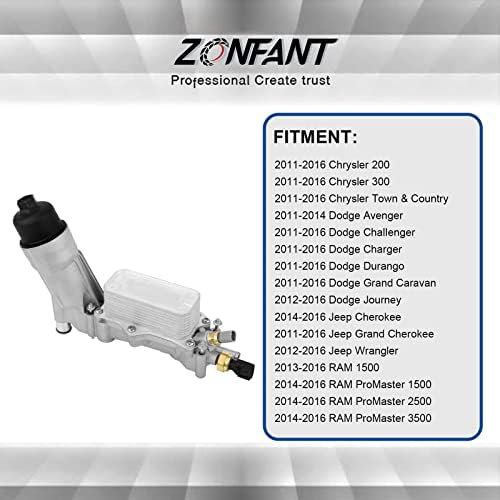 ZONFANT 926-876 Aluminijski motorni filter motorna motorna montaža montaža, hladnjak motornog ulja Komoible sa Chrysler 200/300 Dodge Challenger, Durango, Ram, Wrangler 3.6L V6 & More, zamenite # 68105583AF