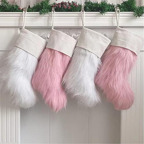 Božićne čarape Trke Božićne čarape i božićne čarape za zabavu ukras i božićni crtani ružičasti i bijeli božićni ukrasi