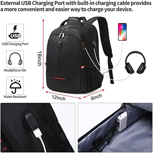 XJ-home Travel Backpack, ruksak za muškarce i žene sa USB punjenjem / slušalicama, izdržljivog vodootpornog školskog ruksaka za školske bagere za žene za žene uklapaju se sa 15,6 inčnim računarom, crni