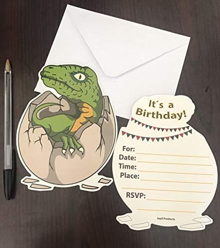 Jayd proizvodi, 24 rođendanskih rođendana rođendana, dvostrani, popunjavati Dino pozivnice uključuju koverte