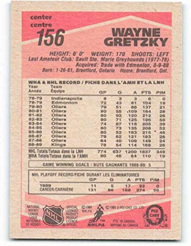 1989-90 O-pee-chee 156 Wayne Gretzky Los Angeles Kings NHL hokejaška karta NM-MT