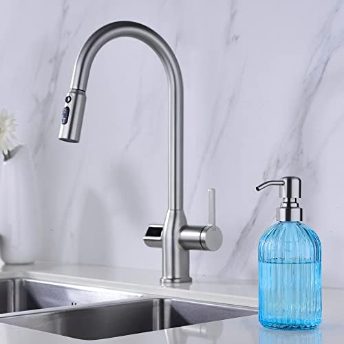 Leetcp Staklena sapuna sa pumpom od nehrđajućeg čelika od nehrđajućeg čelika, pumpa za punjenje kuhinje i kupaonice, 16 oz Premium kupaonici sapun sa vertikalnom prugom, plavom / brušenom nikom