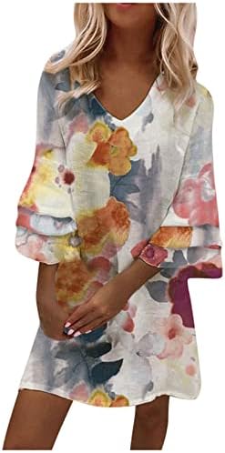 Nokmopo Havajske haljine za žene modni temperament Elegantni ispisani V-izrez 3/4 rukava mini haljina