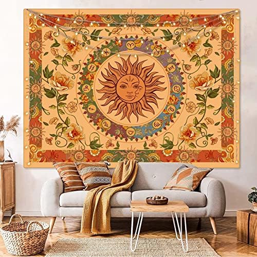 Aipon Žuta suncobrana i mjesec tapiserija hipi indie tapiserije boho narančasto cvijeće cvjetno