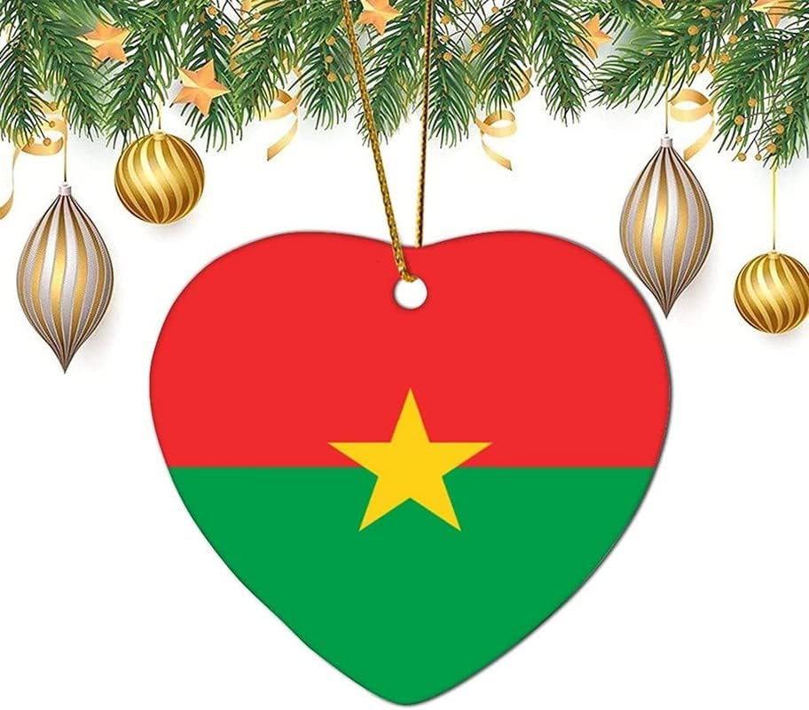 Božićni ukras, keramika Burkina Faso zastava Dekor srca Dekor Xmas poklon, viseći ukras za zabavu, personalizirani porculan privjesak