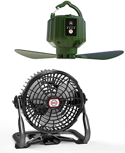 Ventilator za kampovanje sa LED fenjerom, punjivi stoni ventilator za baterije sa kukom, rotacija glave od