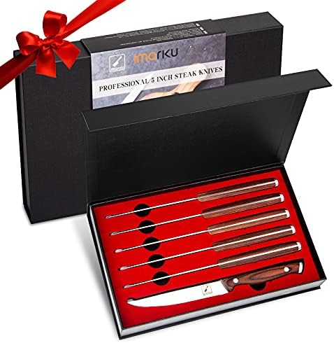 Imarku noževi za odreske, Set noževa za odreske od 6 komada, japanski HC Čelični Premium nazubljeni Set noža za odreske s ergonomskom ručkom i poklon kutijom