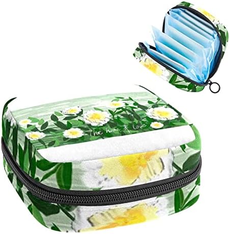 Torba za čuvanje higijenskih uložaka, torbica za menstrualne čašice prijenosni higijenski ulošci za pohranu ženske menstruacijske torbe za tinejdžerke Žene dame, ulje na platnu cvijet proljeće Daisy cvjetno zelena