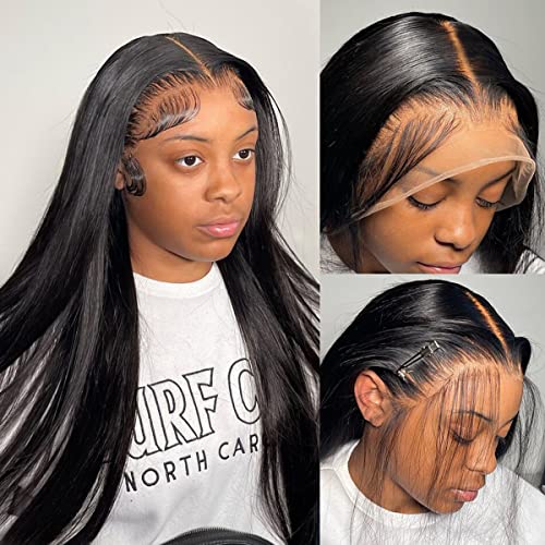 30 Inch ljudska kosa čipkaste prednje perike za crne žene prozirne čipkaste frontalne perike brazilske ravne perike za ljudsku kosu 13x4 čipkaste prednje perike ljudska kosa 150% gustoća prethodno iščupane Izbijeljene čvorove čipkaste perike