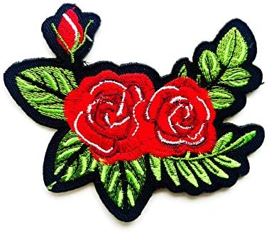 Th Crvena ruža Cvijeće Bouquet2 Ljubavni biciklistički zakrpa Applique EmBroidered WIP-a na željeza na patcku
