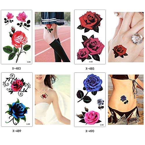 Glaryyears Cvjetni realni privremene tetovaže, malene malene naljepnice za tetovaže ruže, 25 pakovanja za