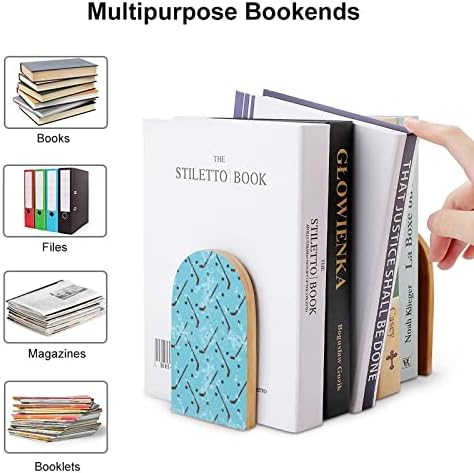 Hockey Pattern Wood Book Ends dekorativni Neklizajući držač police za knjige za teške knjige filmovi