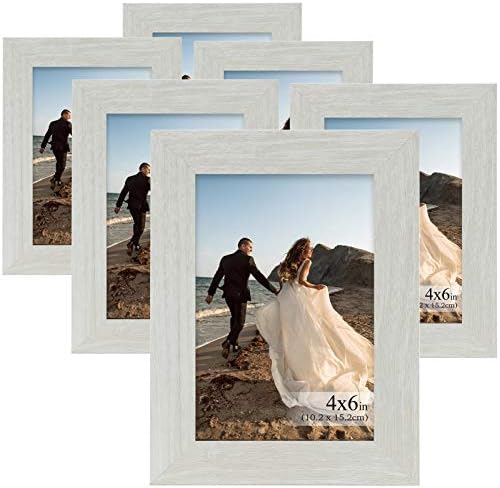 Ddaoty 5x7 Okviri za slike sa staklom mat i visoke rezolucije, bijeli drveni uzorak snimak okvira za zidnu montažu ili prikaz stola, 6 pakovanja