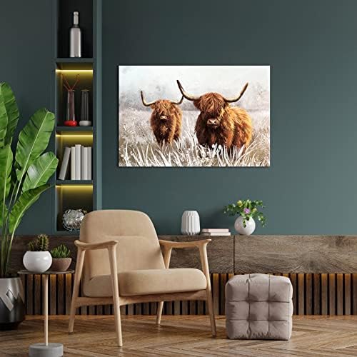 Highland Cow Zidni Dekor Rustikalne Divlje Životinje Platno Zid Art Longhorn Goveda Grafike Za Seosku