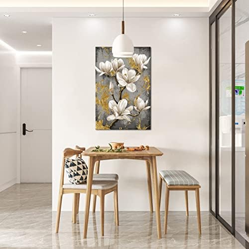 FuShvre Bijela magnolija platno slikarstvo cvijeće sa zlatnim dizajnom zidna umjetnička slika veliki elegantni cvjetni Print umjetničko djelo za moderan dnevni boravak kuhinja kupatilo dekor spreman za vješanje 24x36