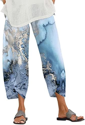 Pamučne lanene ošišane pantalone za žene Ležerne ljetne kapri hlače s džepovima labave kroje Boho udobne hlače na plaži