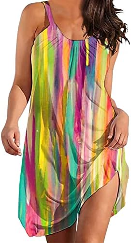 Womens 2023 Summer Boho Dress Midi haljine za žene šareni Print Ruffle Mini Flowy Dress plaža Tshirt Spring Cover Up