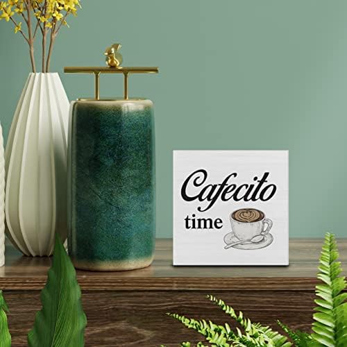 Country Cafecito Time Wood Box Sign Decor Decre Deck Natpis Kafe kofeine Lover Drveni kutija Blok potpis