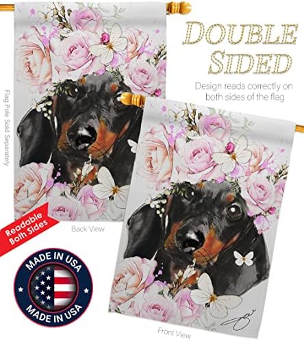 Breeze Decor Dachshund cvjetna kuća zastava pasa štenad razmažena Paw Canine Fur PET Pet Nature Farm životinjski stvorenje Podrška Naše trupe Banner Mali vrtni dvorišni poklon dvostrano, napravljen u SAD-u