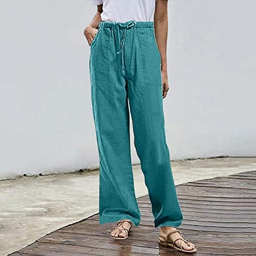 Ženske pamučne posteljine hlače Ljeto casual nacrtavanje elastičnih struka plus veličine plaže pantalone labavi fit ravno nogom palazzo
