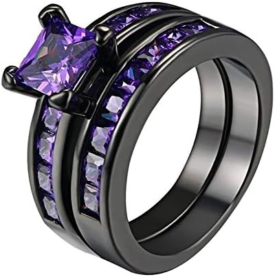 Black pozlaćeni parovi koji odgovaraju prstenima žene ljubičaste ljubičaste vjenčani prstenovi setovi njegove
