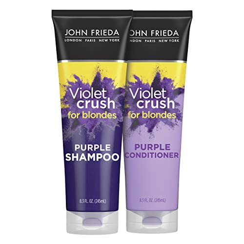 John Frieda Violet Crush Purple šampon i regenerator Set za plavu kosu, plavi tonik neutralizira žute tonove za Izbijeljenu, plavu i platinastu kosu, Enhance Blonde Tones, 8.3 oz