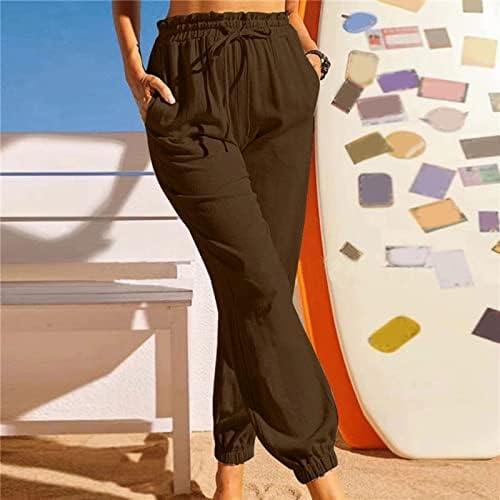 Pamučne posteljine za žene, Dressy casual širokog nogu labavi fit nacrtač Capri ljetni trendi jogger hlače za