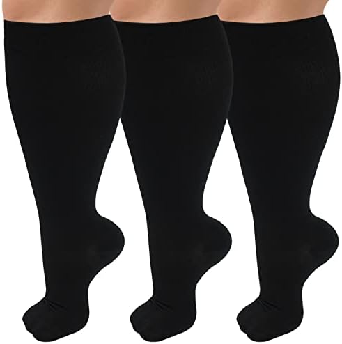3 Pakovanje plus Veličina Pripremne čarape za žene i muškarce, 20-30 mmhg Extra široke teleće koljena visoke
