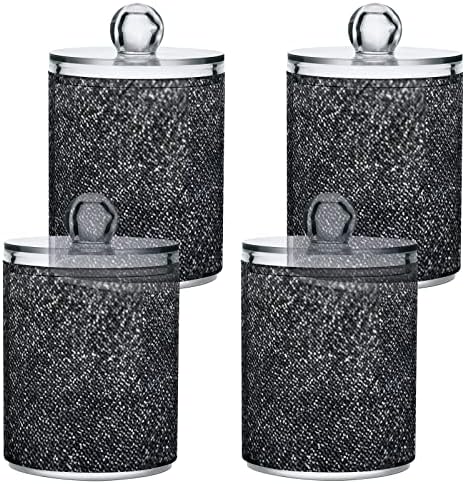 Alaza 4 Pack Qtip držač Dispenser-crni sjaji kupatilo Kanisteri za pamučne kuglice / bris / jastučići