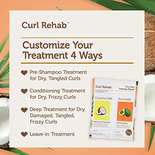 Curl Rehab suha kosa/popravak oštećenja dvostruki tretman, tretman ulja za popravak kokosovog mlijeka i hidratantna maska za avokado, 4.8 Oz Packette, 6 tačaka