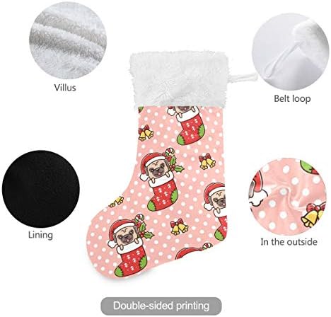 Alaza Božićne čarape Smiješno pug kao poklon u božićnom čarapu Classic Personalizirani veliki čarapa za obiteljski odmor sezona Party Decor 1 paket, 17.7 ''