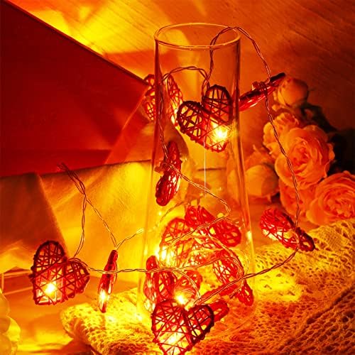 Ujuuu svjetla sa žicama za srce 9.8 ft 20kom LED svjetla Rattan Love string Lights Vintage 3d svjetla u obliku srca svjetla na baterije Valentinovo svadbena zabava dekoracija za unutrašnju spavaću sobu