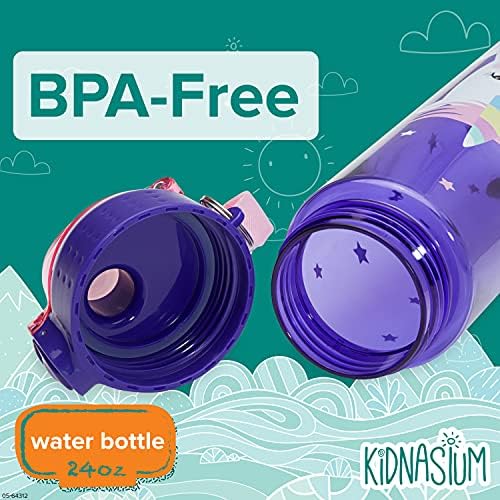 Kidnasium boce za vodu - 24 oz Dečija flaša za vodu sa preklopnom kapom na dugme za dom, školu, sport, igru i upotrebu u pokretu-bez BPA i sigurno u mašini za pranje sudova-Uključuje traku za lako nošenje