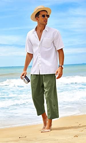Coofandy muške posteljine harem hlače casual elastični struk kapri pantalone bahatske plaže