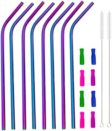 8kom slamke od nerđajućeg čelika, 8,5 višekratne šarene dugine boje zakrivljene metalne slamke sa silikonskim