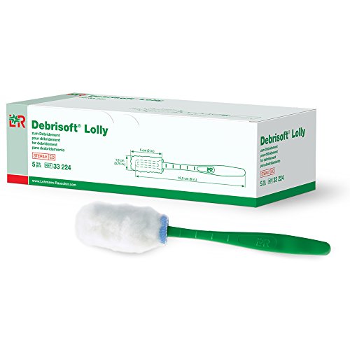 Lohmann & Rauscher-50452 Debrisoft Debridement Lolly, alat za pripremu rane sa ručkom za teško dostupne rane, Nebijeljeni monofilament poliester, kutija od 5