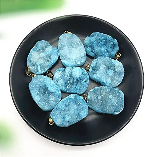Binnanfang AC216 1pcs Blue Titanium Aura Engleski klaster Geode Quartc Crystal Stones Privjesak